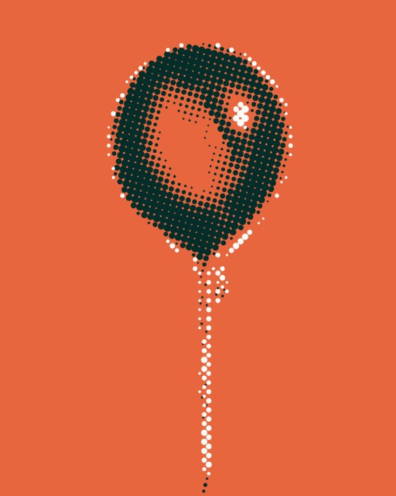 Illustration from the What is money poster series: a halftone balloon on an orange background.
